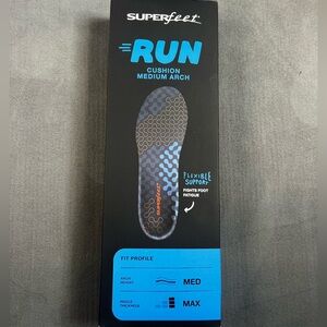 Superfeet Run Cushion Medium Arch Insole - size D W8.5-10 M7.5-9